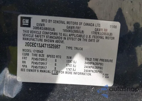 2007 Chevrolet Silverado 1500 Lt1 z USA, uszkodzony, nr VIN 2GCEC13J471525987